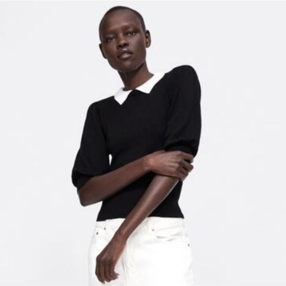 Zara Sweater Collared Crew Neck Sweater, Medium, NEW Business Casual - Picture 8 of 8